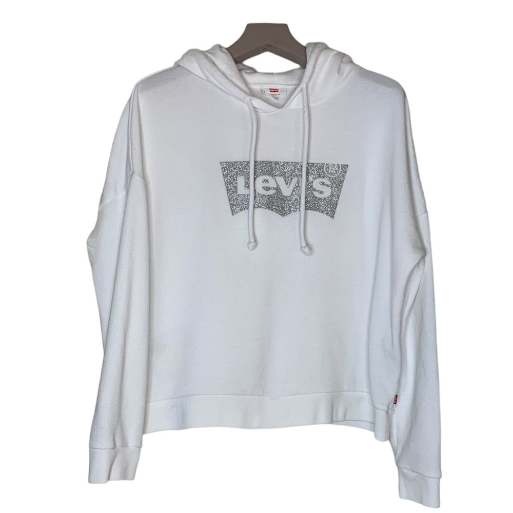 LEVIS Glitter graphic white hoodie goes with all color pants LEVIS size S/M-L.